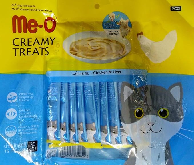 Me-0 Fins Fur and Feathers Creamy Treat Chicken and Liver, Pack of 20 Sticks